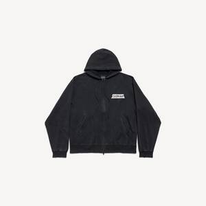 褪色黑MASKING TAPE HOODIE廓形拉链连帽卫衣