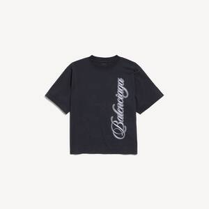 水洗黑色/白色CURSIVE中号版型T恤